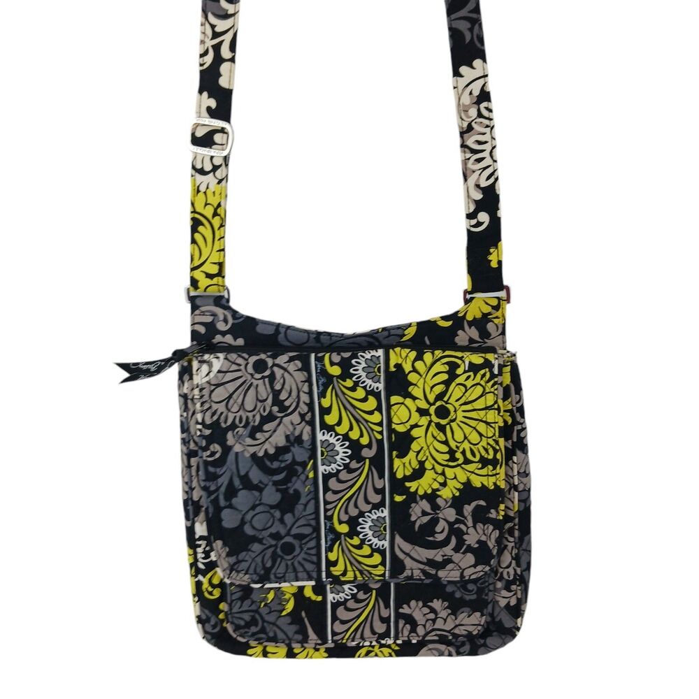 Vera Bradley Crossbody Hipster Large Black Yellow Baroque Retired Print